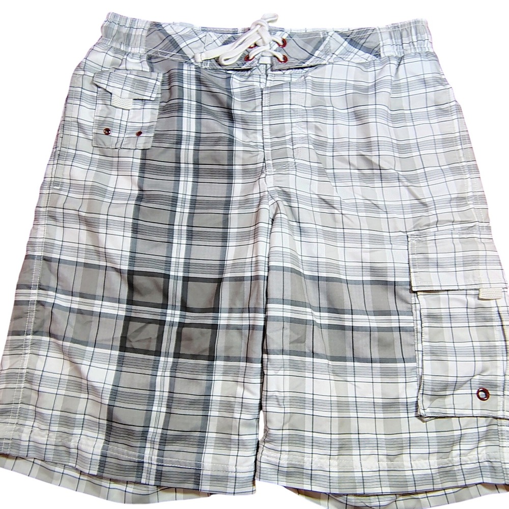 Men's American Rag Plaid Cargo Board Shorts Medium Swim Trunks surfing